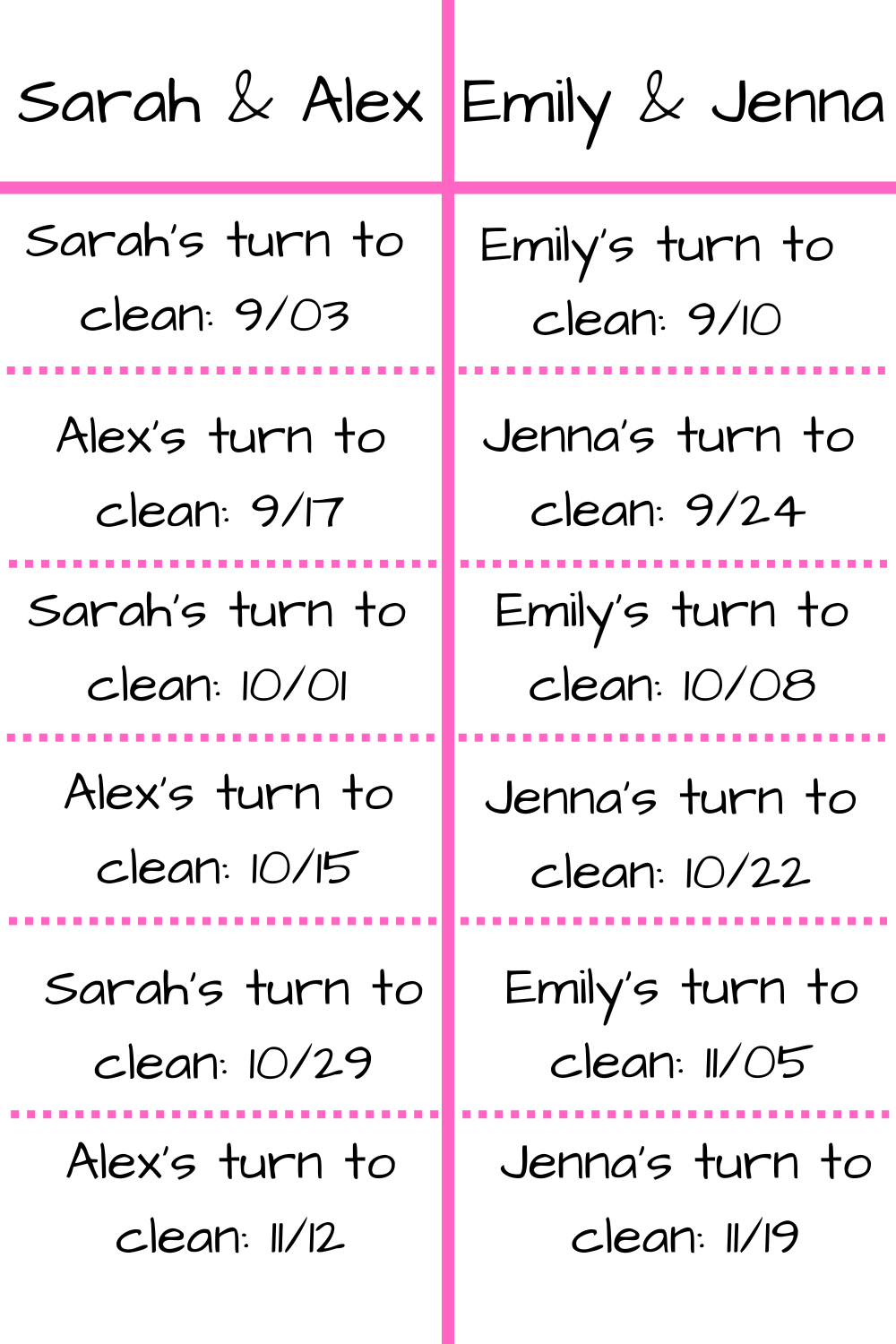 cleaning schedule example