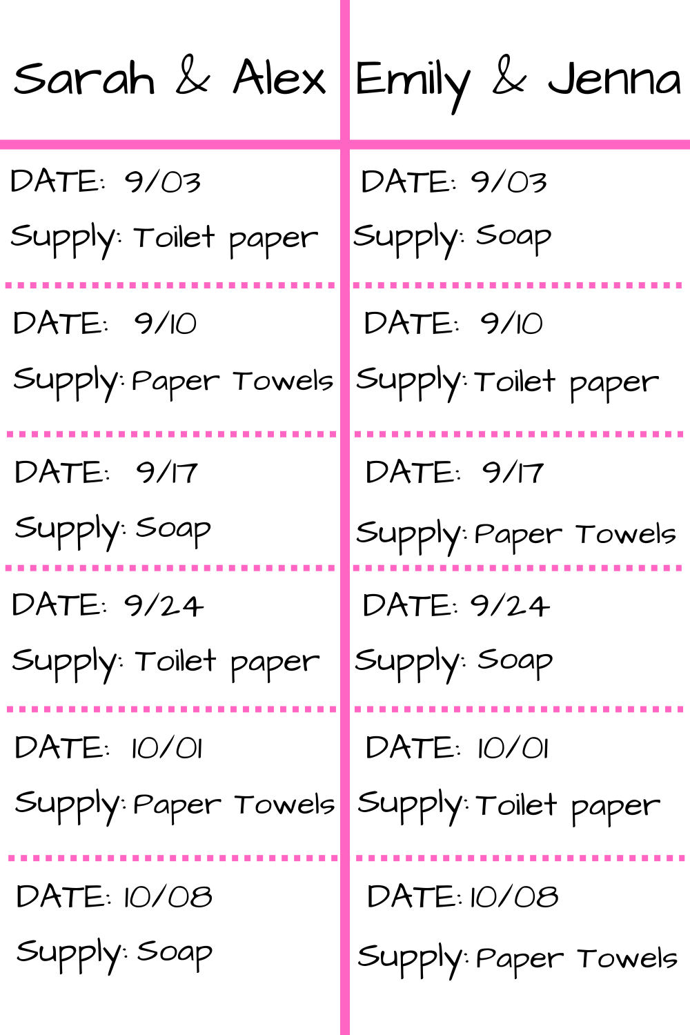 shopping schedule example