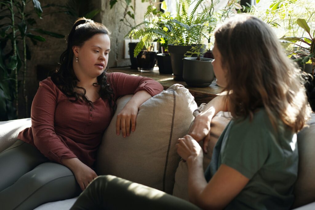 two women talking